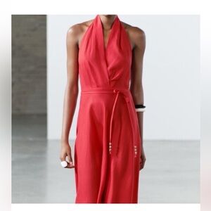 ZARA Elegant Red Halter Dress size small. Worn once. Perfect condition